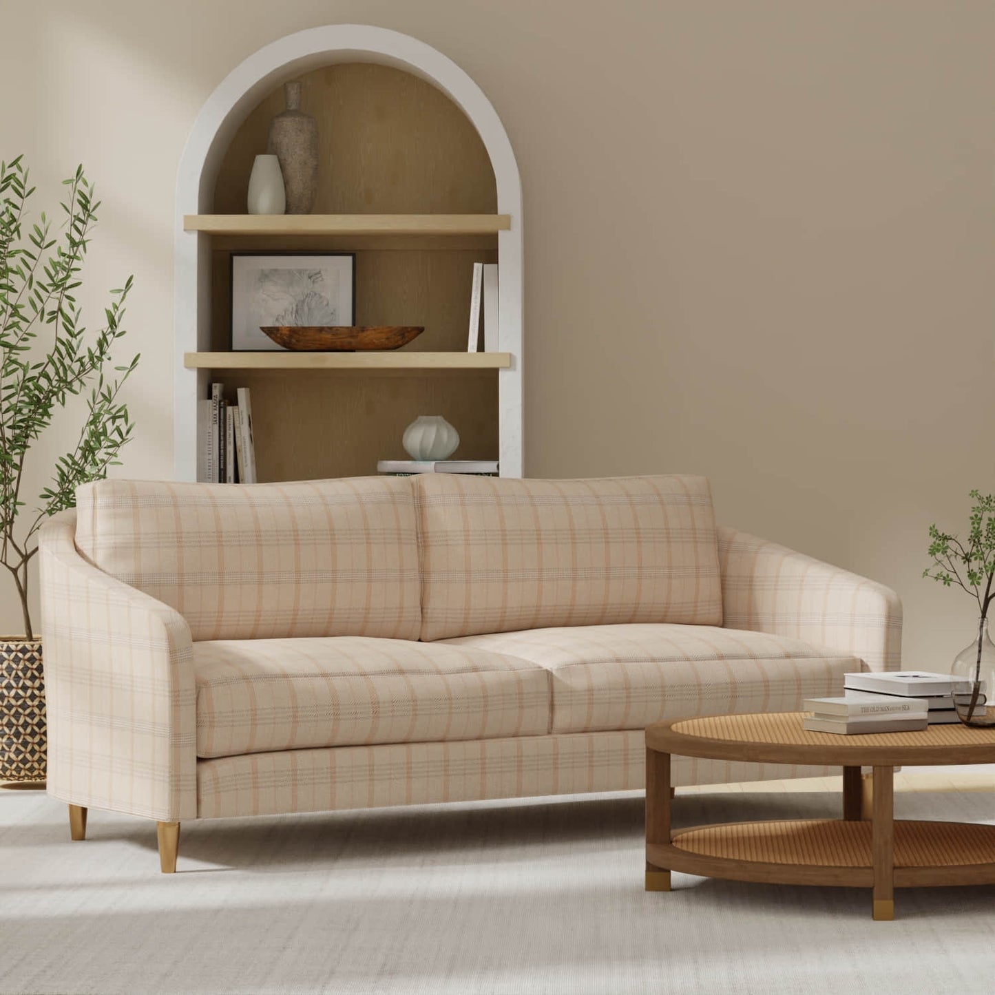 Alston Blush upholstered on a couch