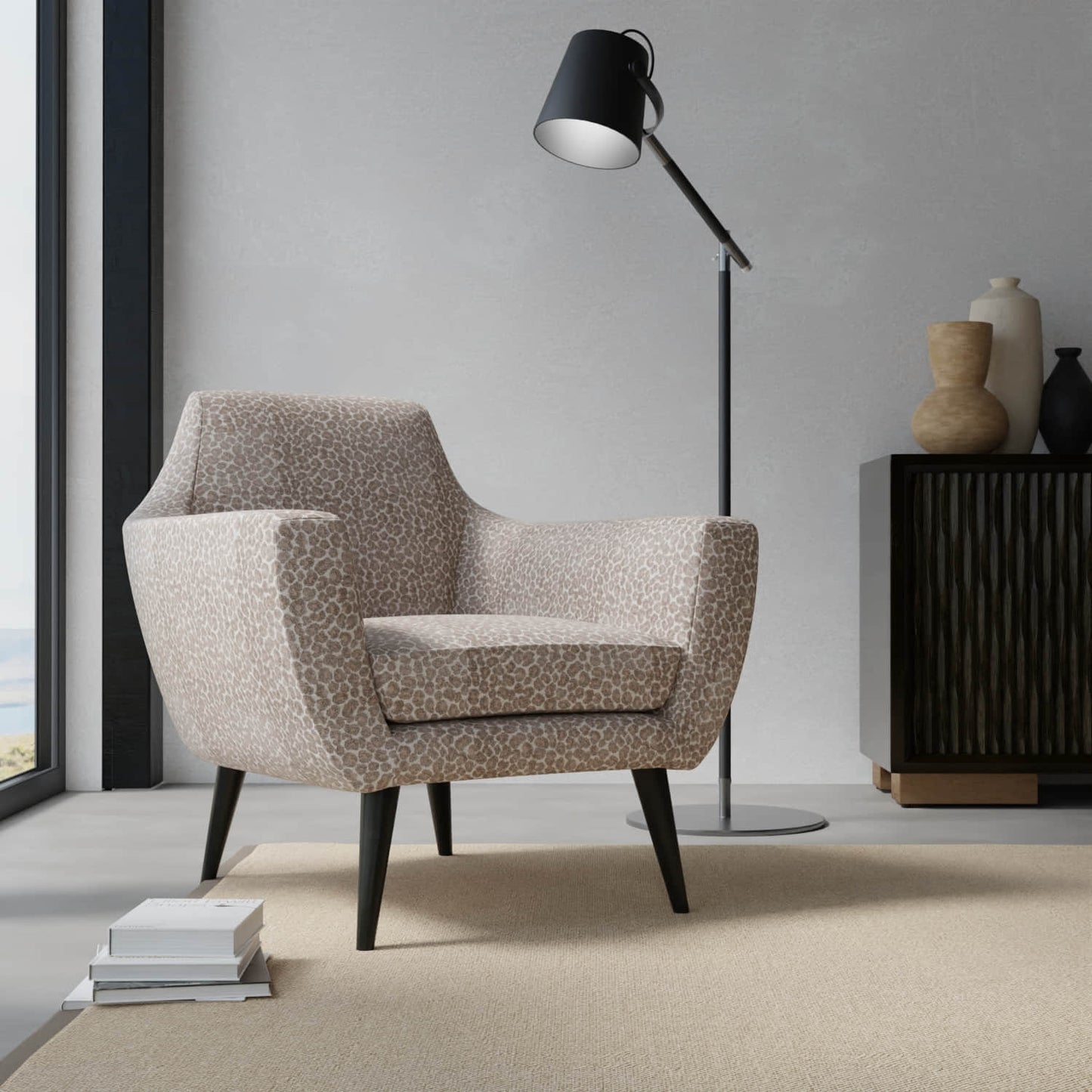 Avery Truffle upholstered on a contemporary chair