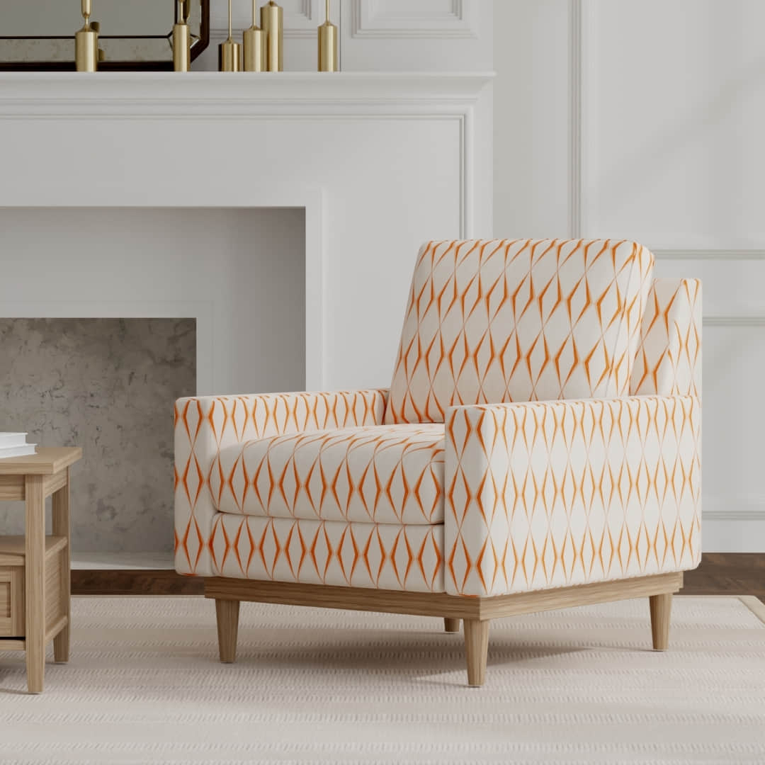 Becker Tangerine upholstered on a mid century modern chair