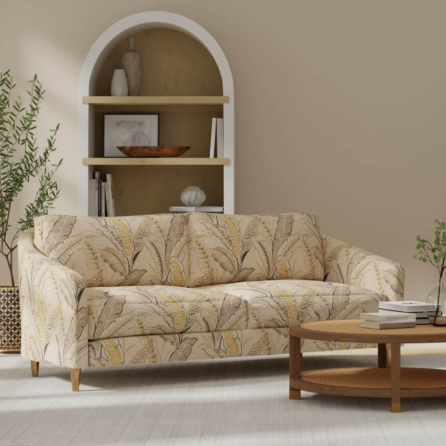 Berkley Wheat upholstered on a couch