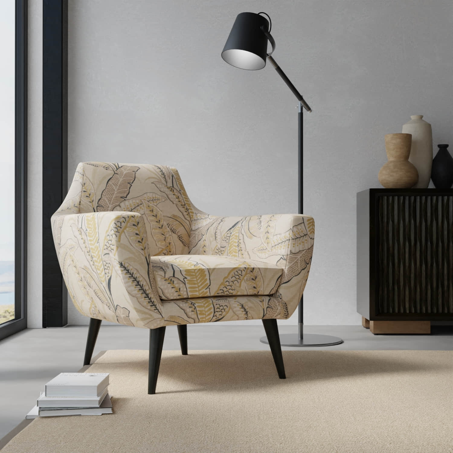 Berkley Wheat upholstered on a contemporary chair