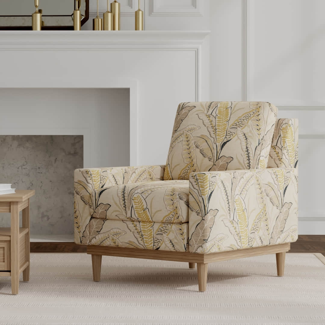 Berkley Wheat upholstered on a mid century modern chair