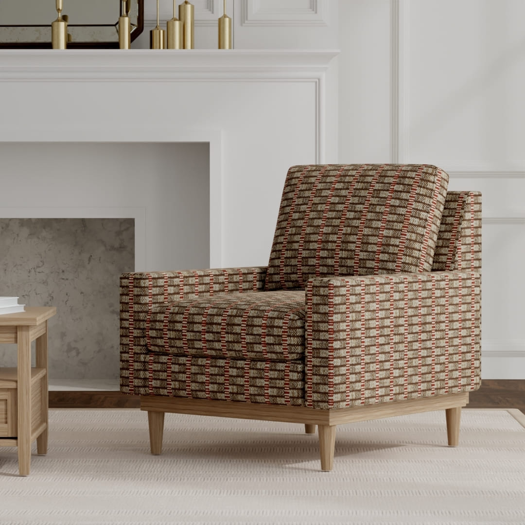 Betty Brick upholstered on a mid century modern chair