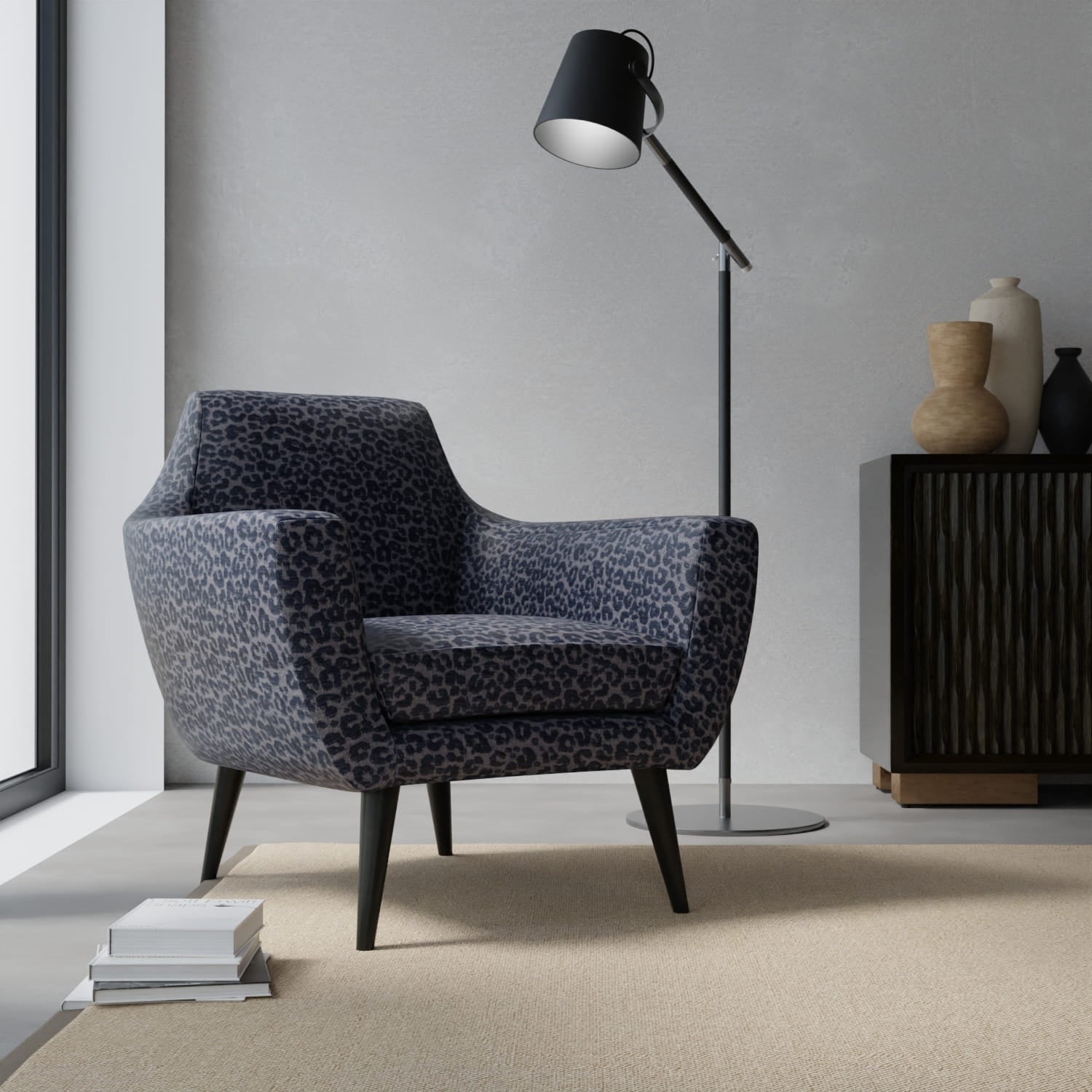 Bobbi Sapphire upholstered on a contemporary chair