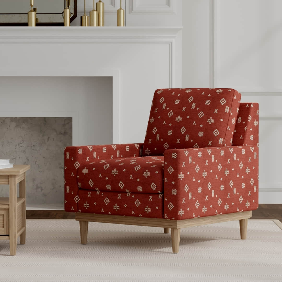 Bowie Russet upholstered on a mid century modern chair