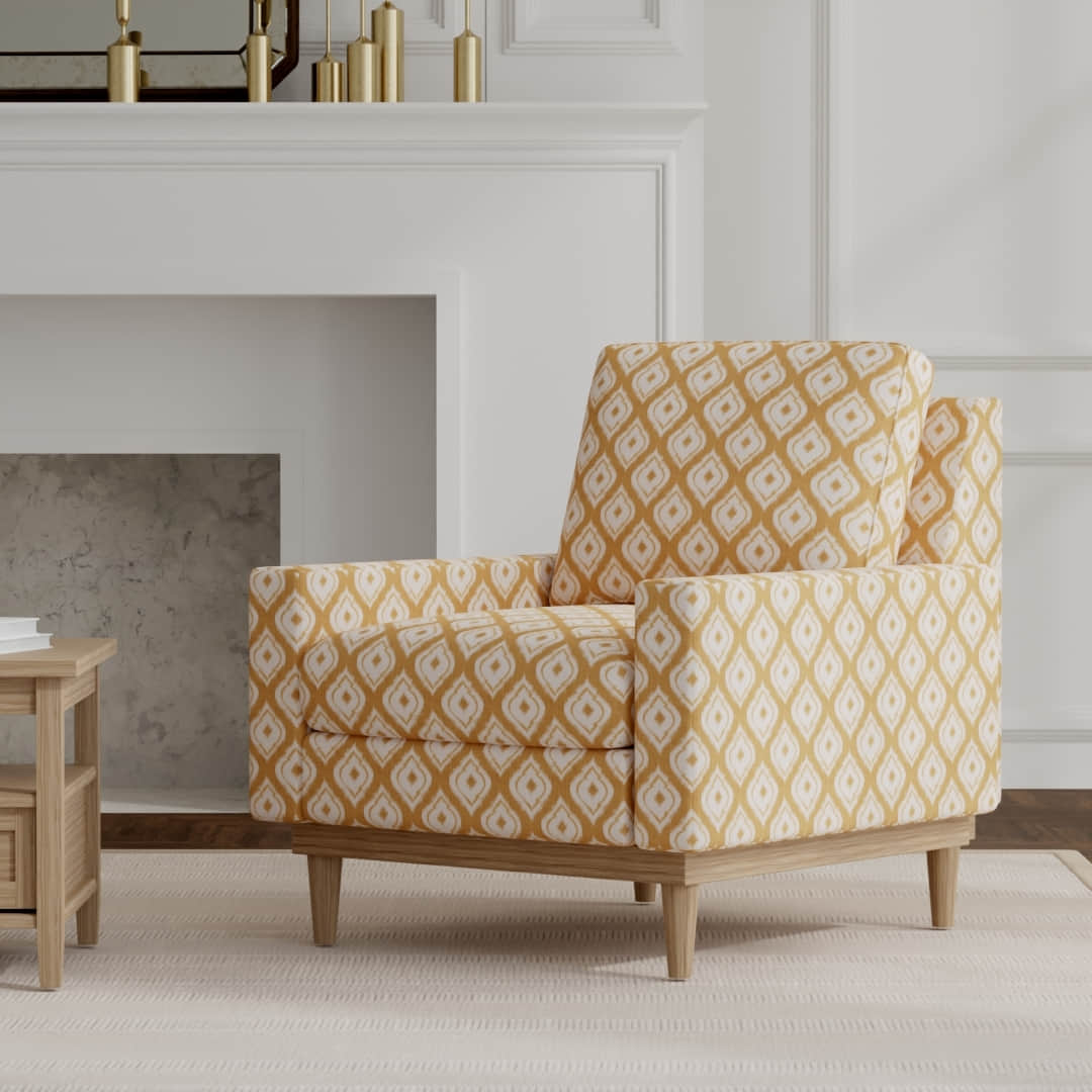 Boyd Butterscotch upholstered on a mid century modern chair