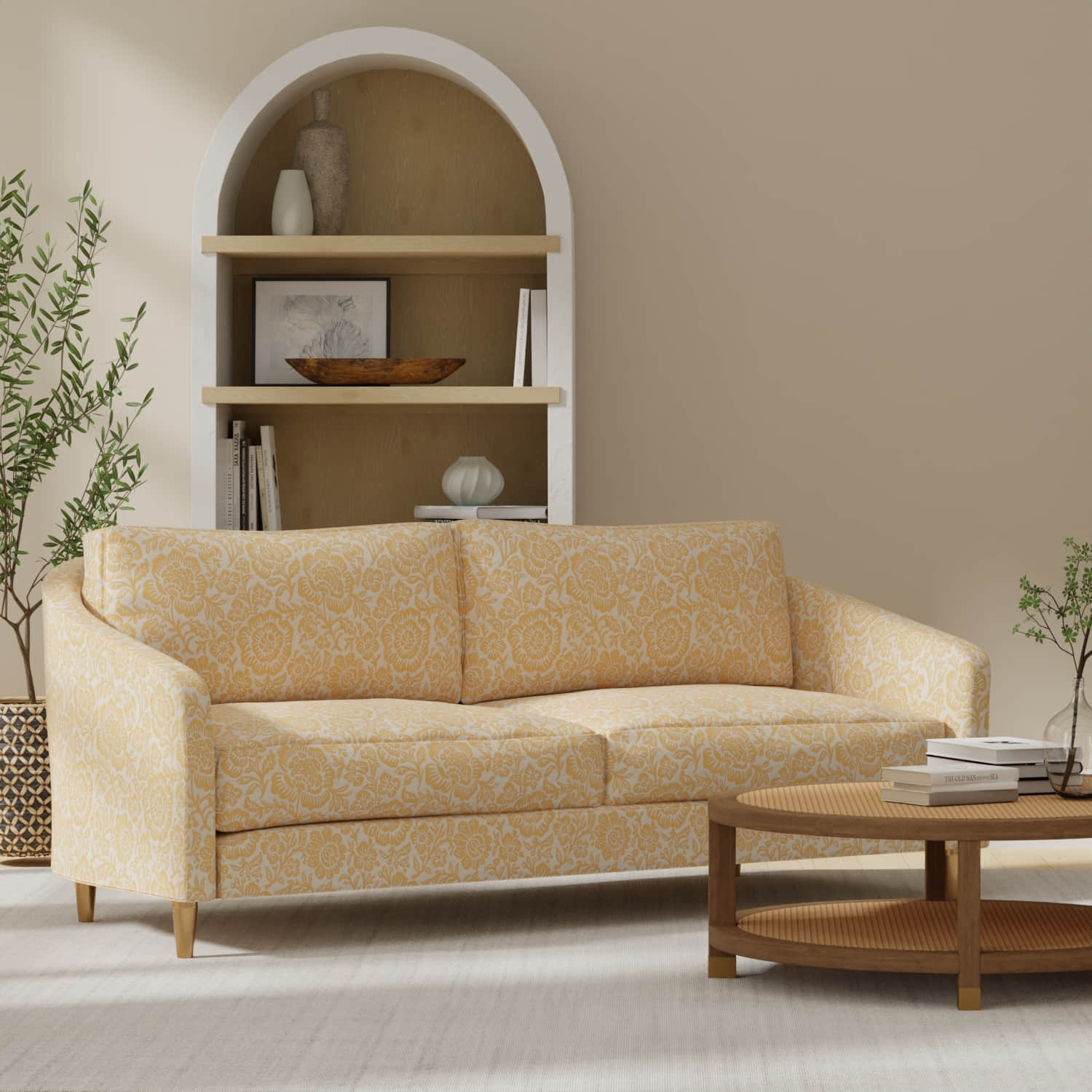 Brecken Saffron upholstered on a couch