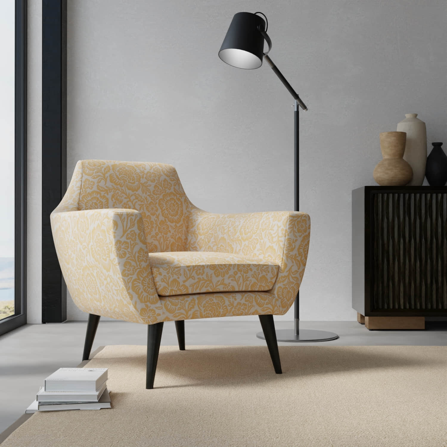 Brecken Saffron upholstered on a contemporary chair