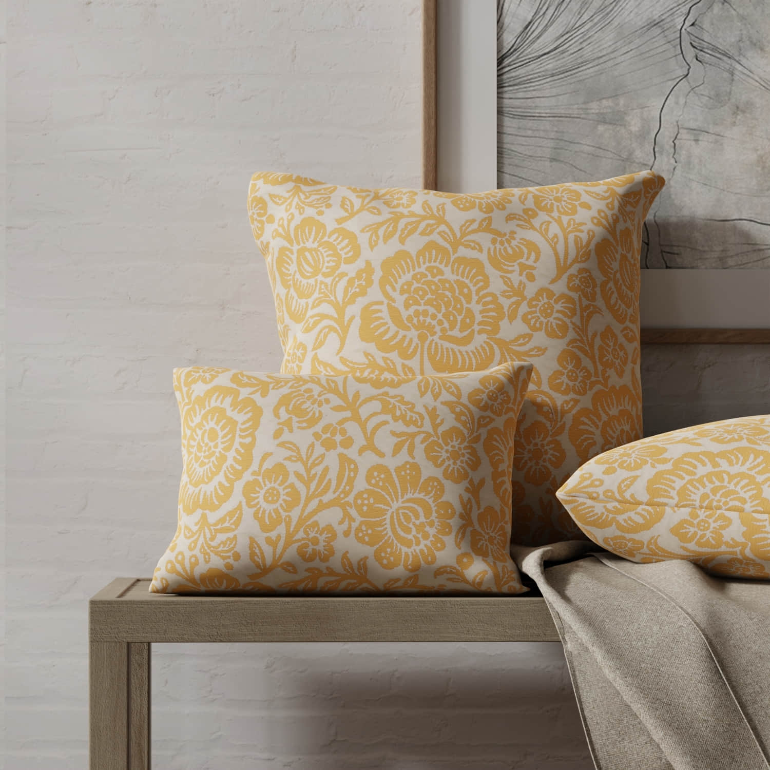 Brecken Saffron made up on pillows