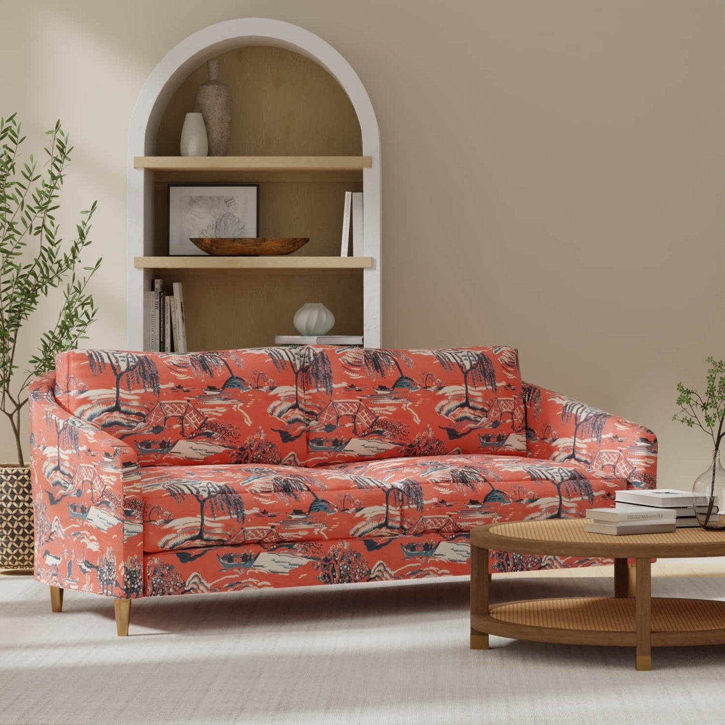 Bridgewater Rouge upholstered on a couch