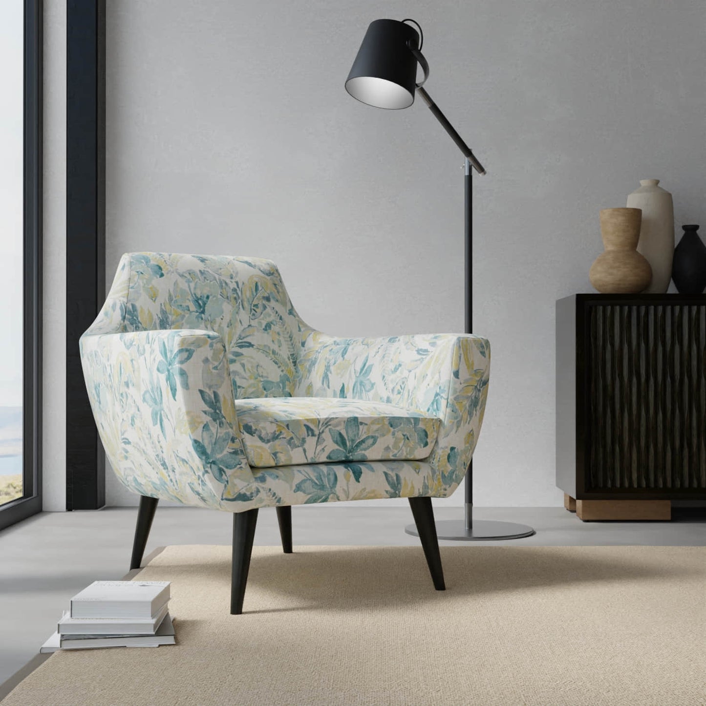 Brixton Mist upholstered on a contemporary chair