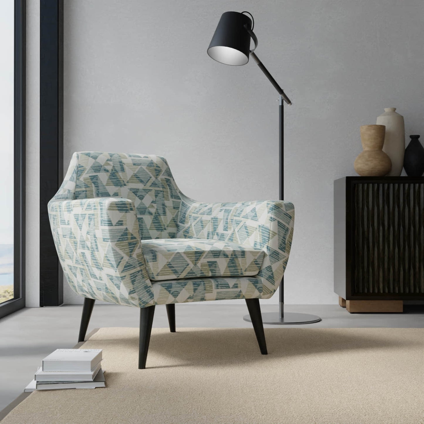 Caitlin Aegean upholstered on a contemporary chair