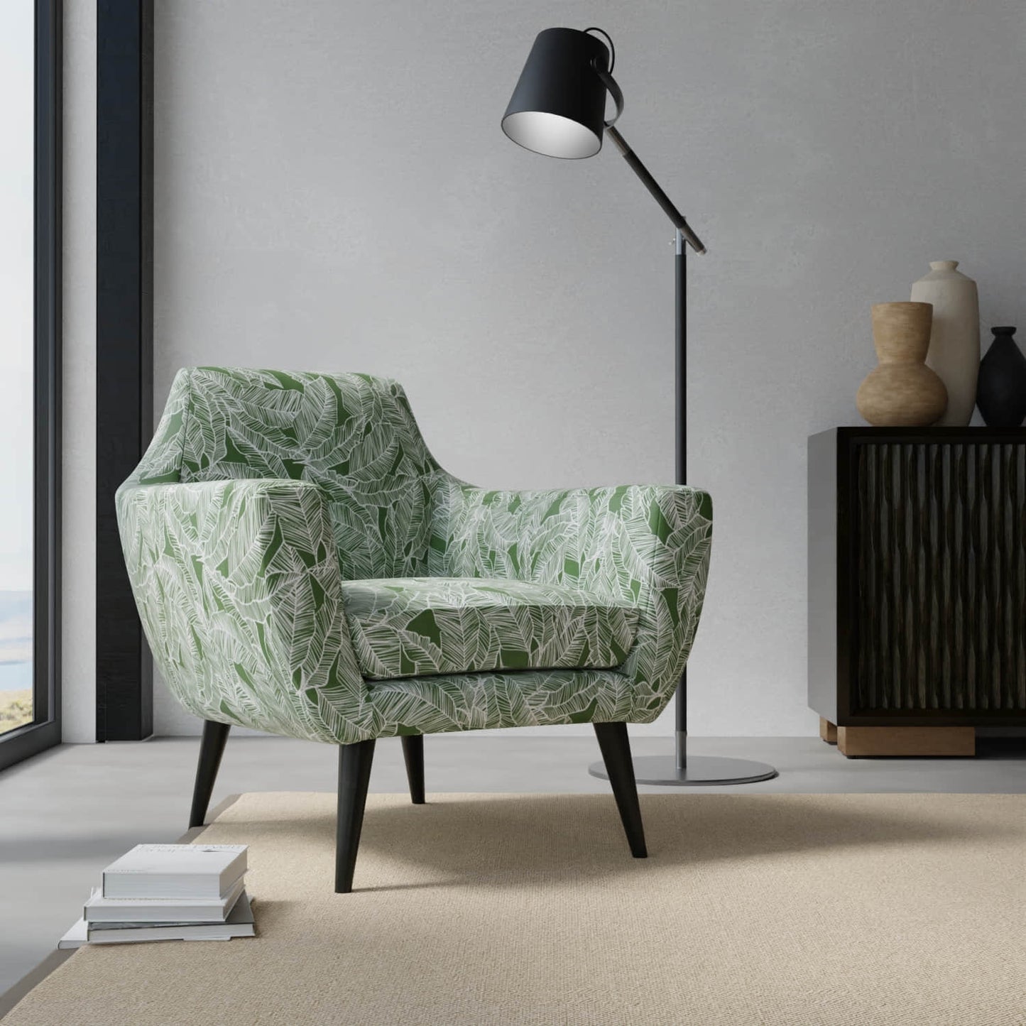 Camilla Jungle upholstered on a contemporary chair
