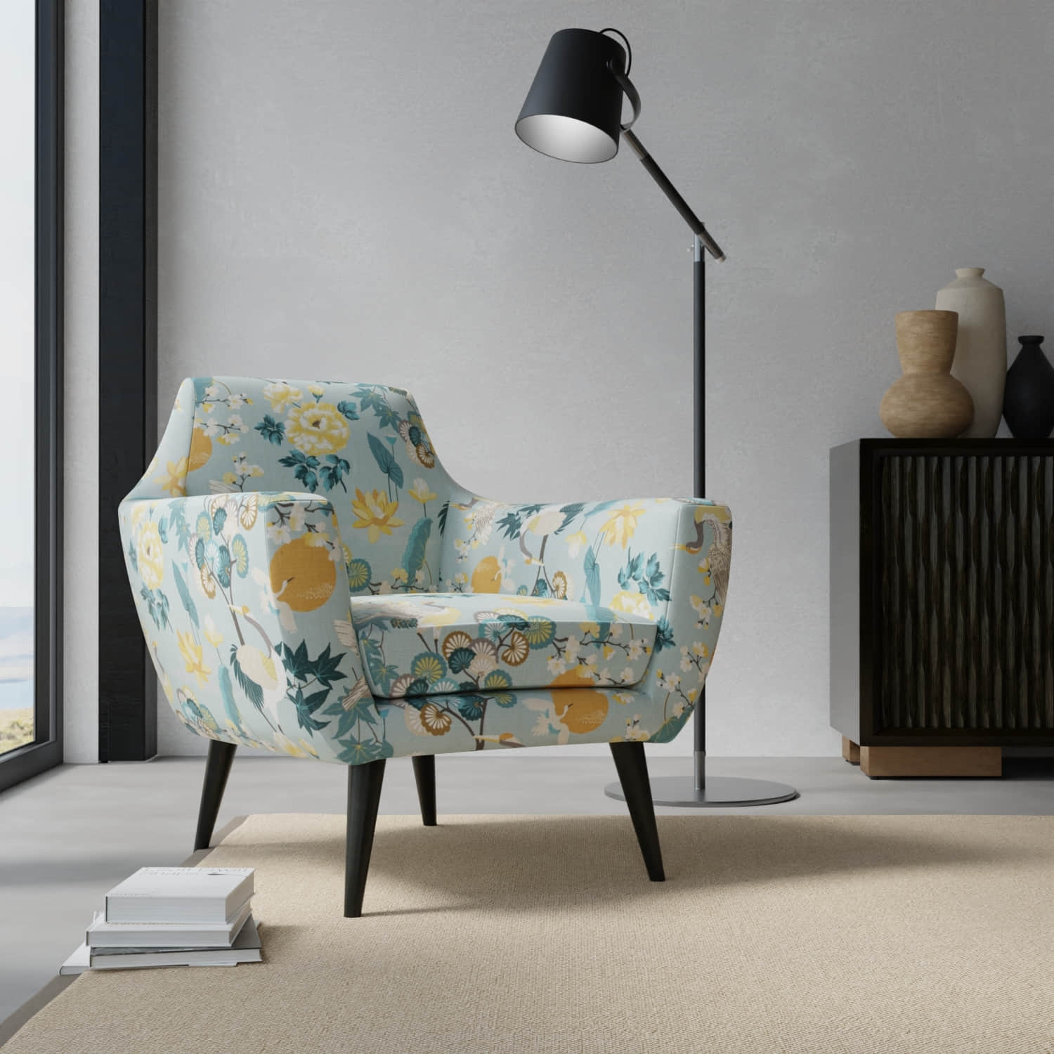 Chopin Sky upholstered on a contemporary chair