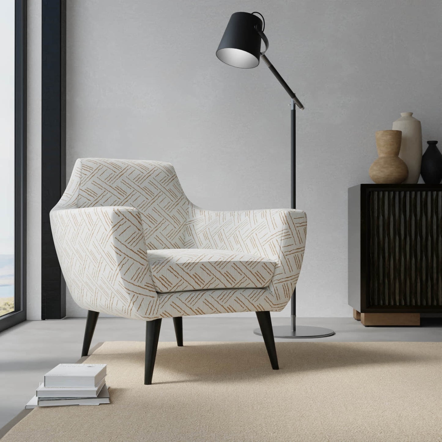 Cinzia Toffee upholstered on a contemporary chair