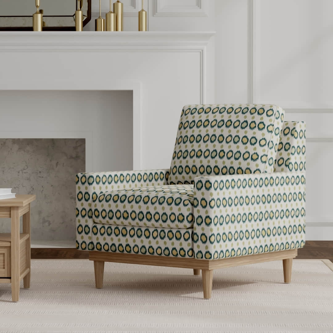 Cody Teal upholstered on a mid century modern chair