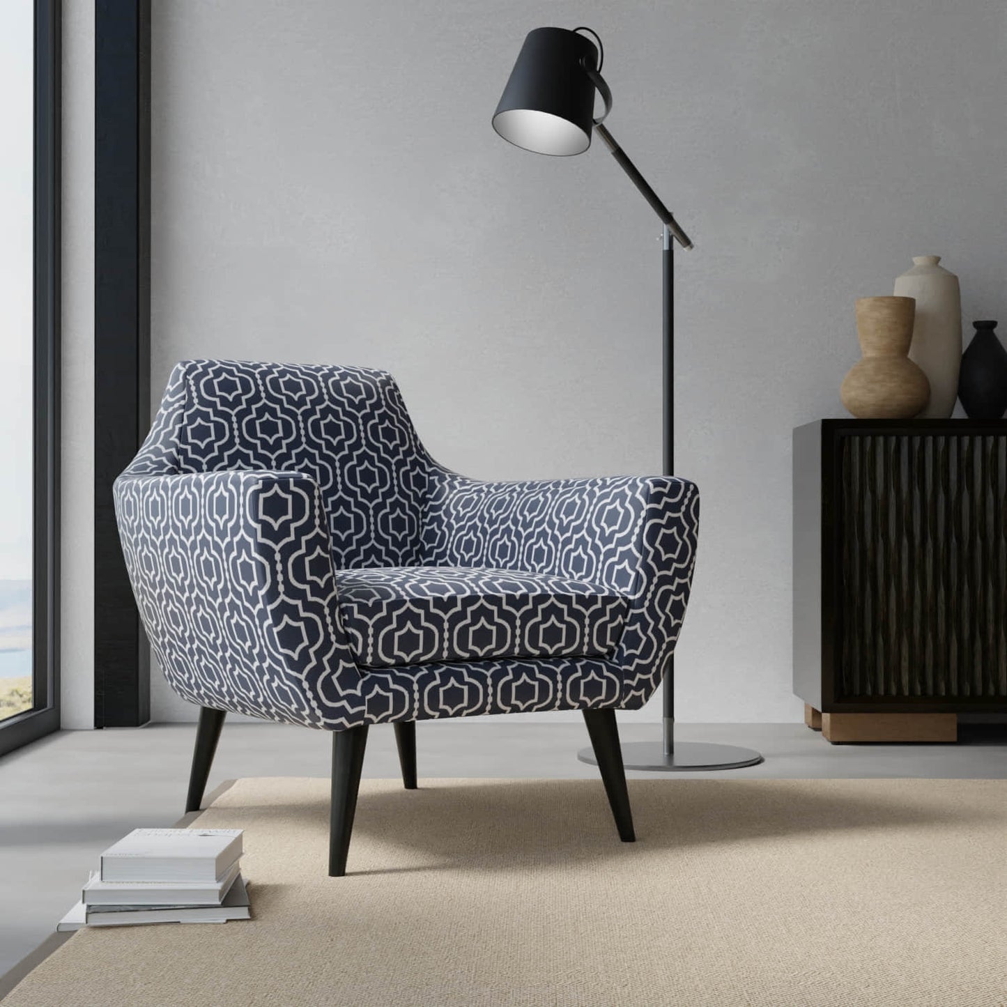 Corwin Navy upholstered on a contemporary chair