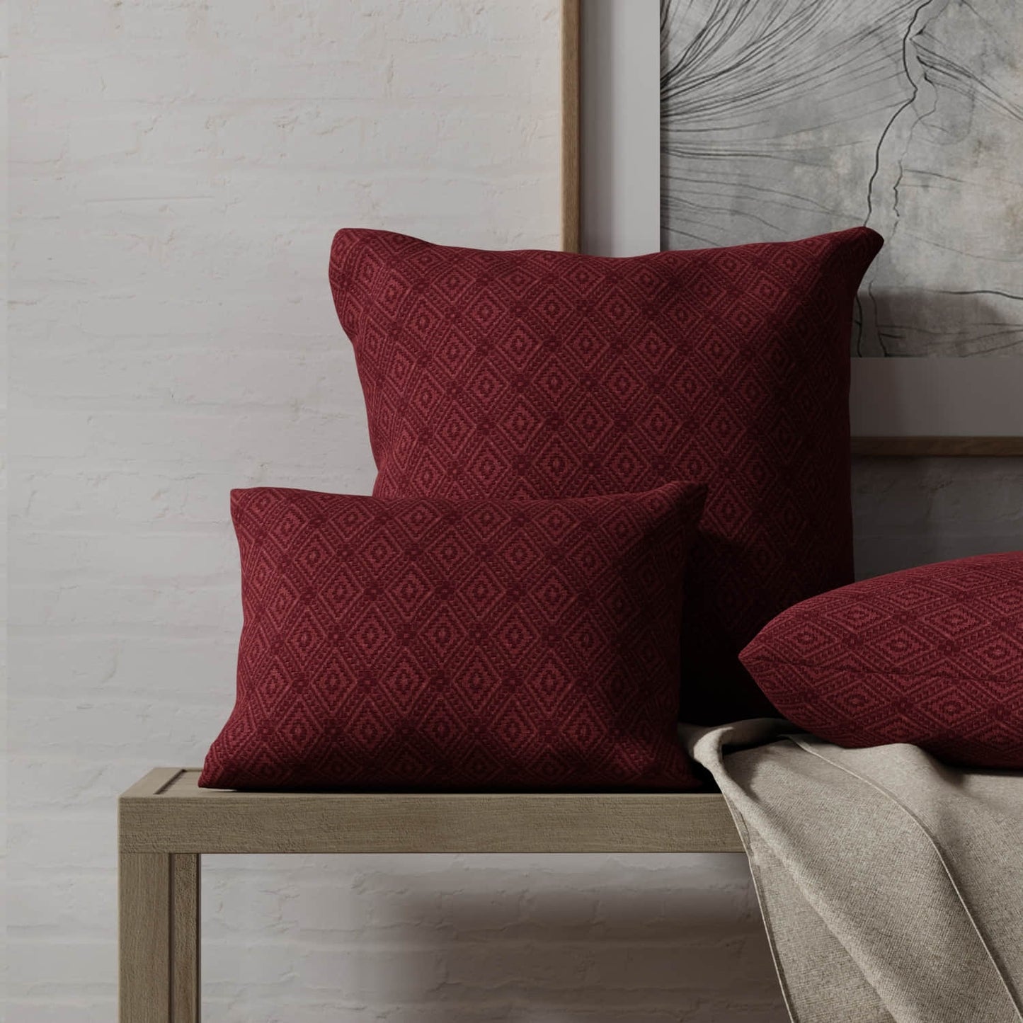 Derby Cranberry made up on pillows