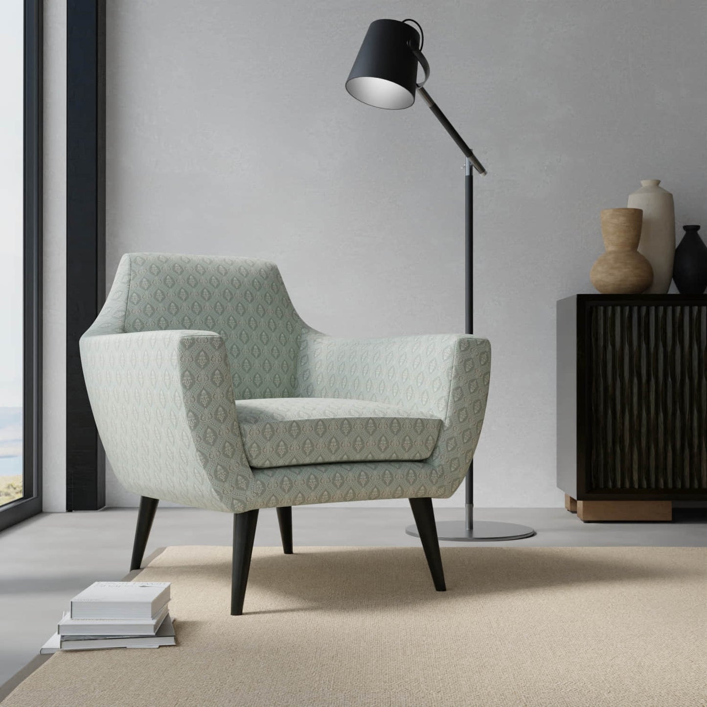 Duval Aqua upholstered on a contemporary chair