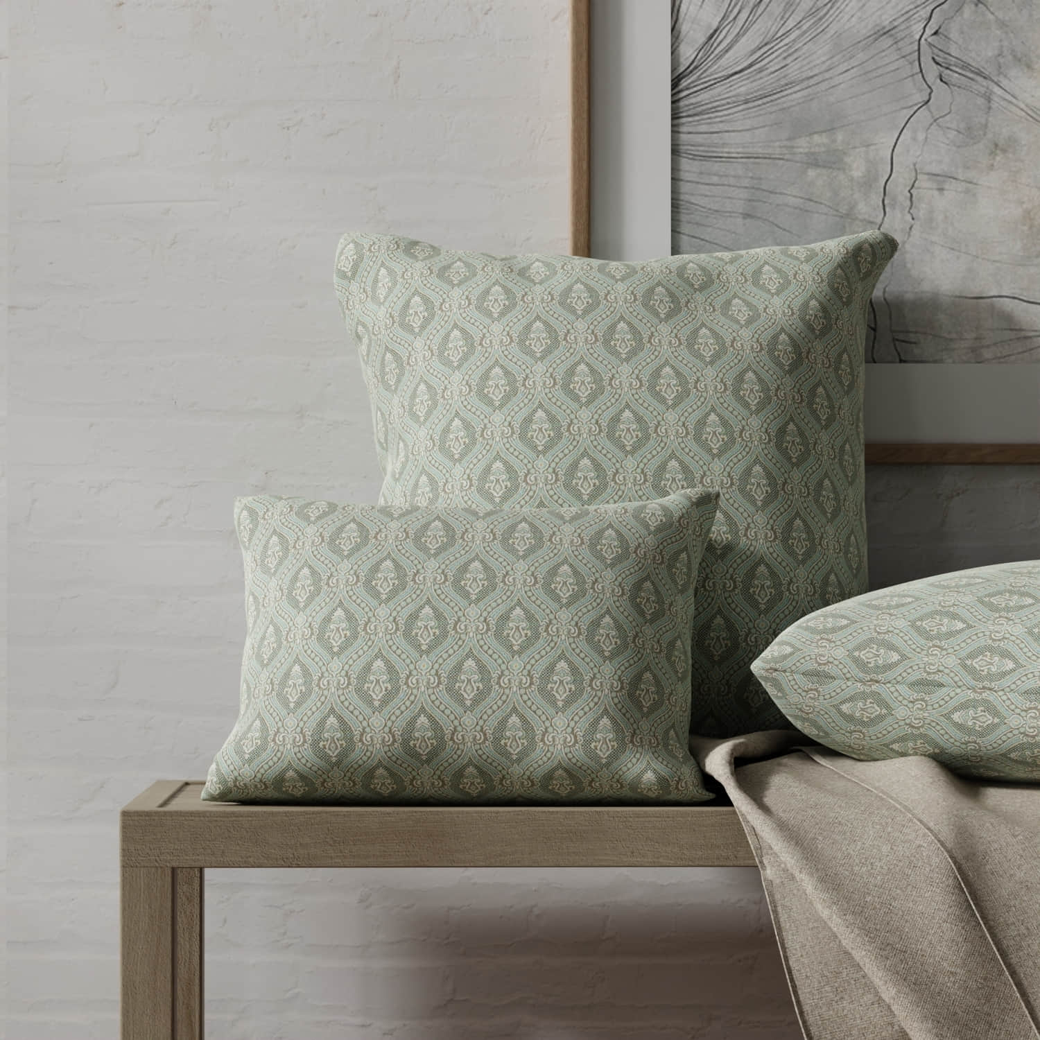 Duval Aqua made up on pillows