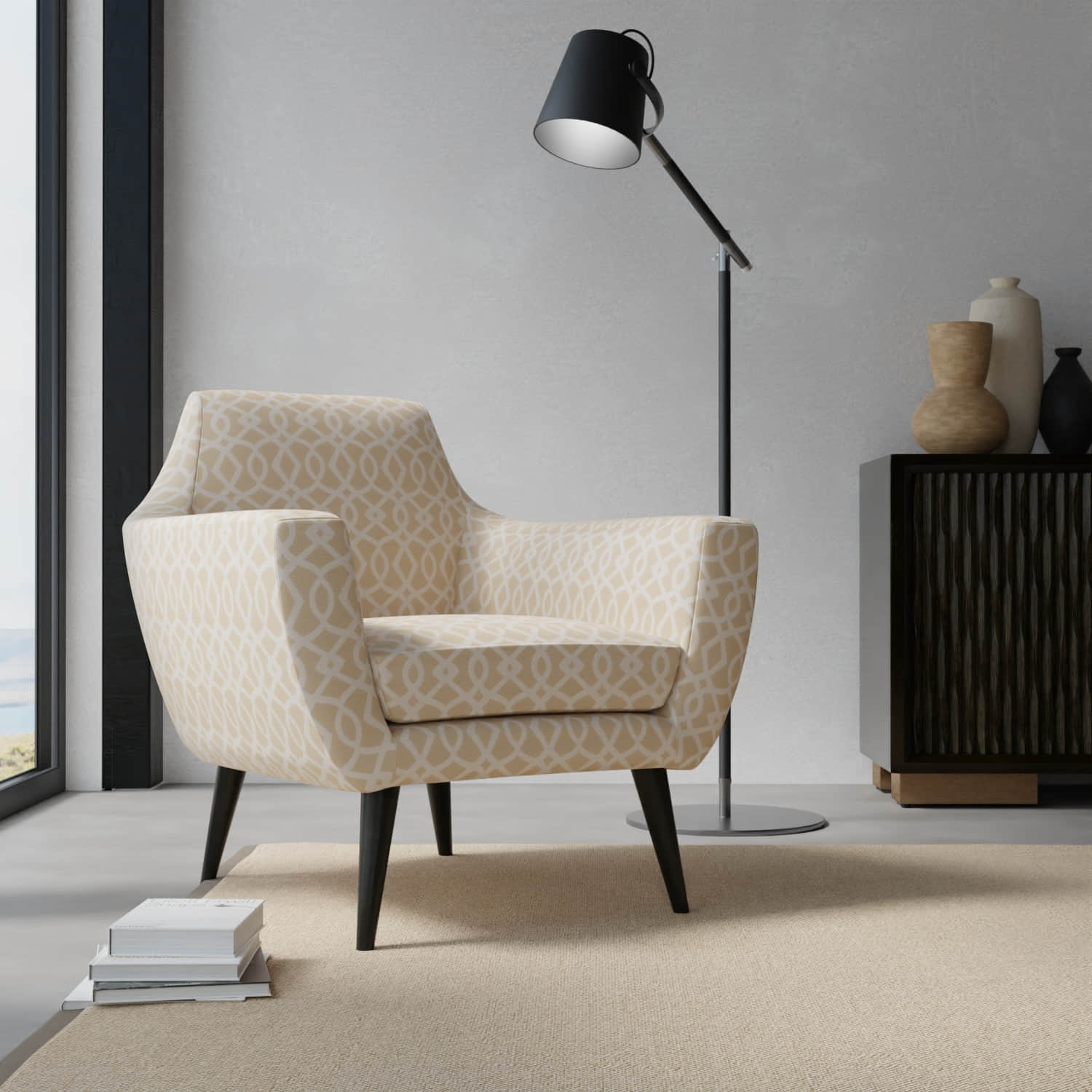 Ebern Parchment upholstered on a contemporary chair