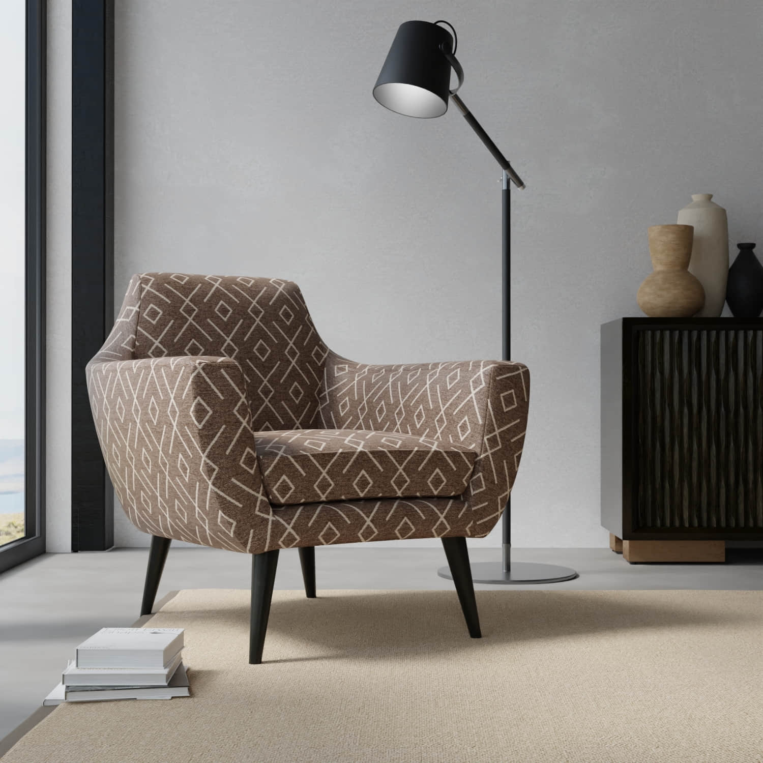 Edwin Mocha upholstered on a contemporary chair