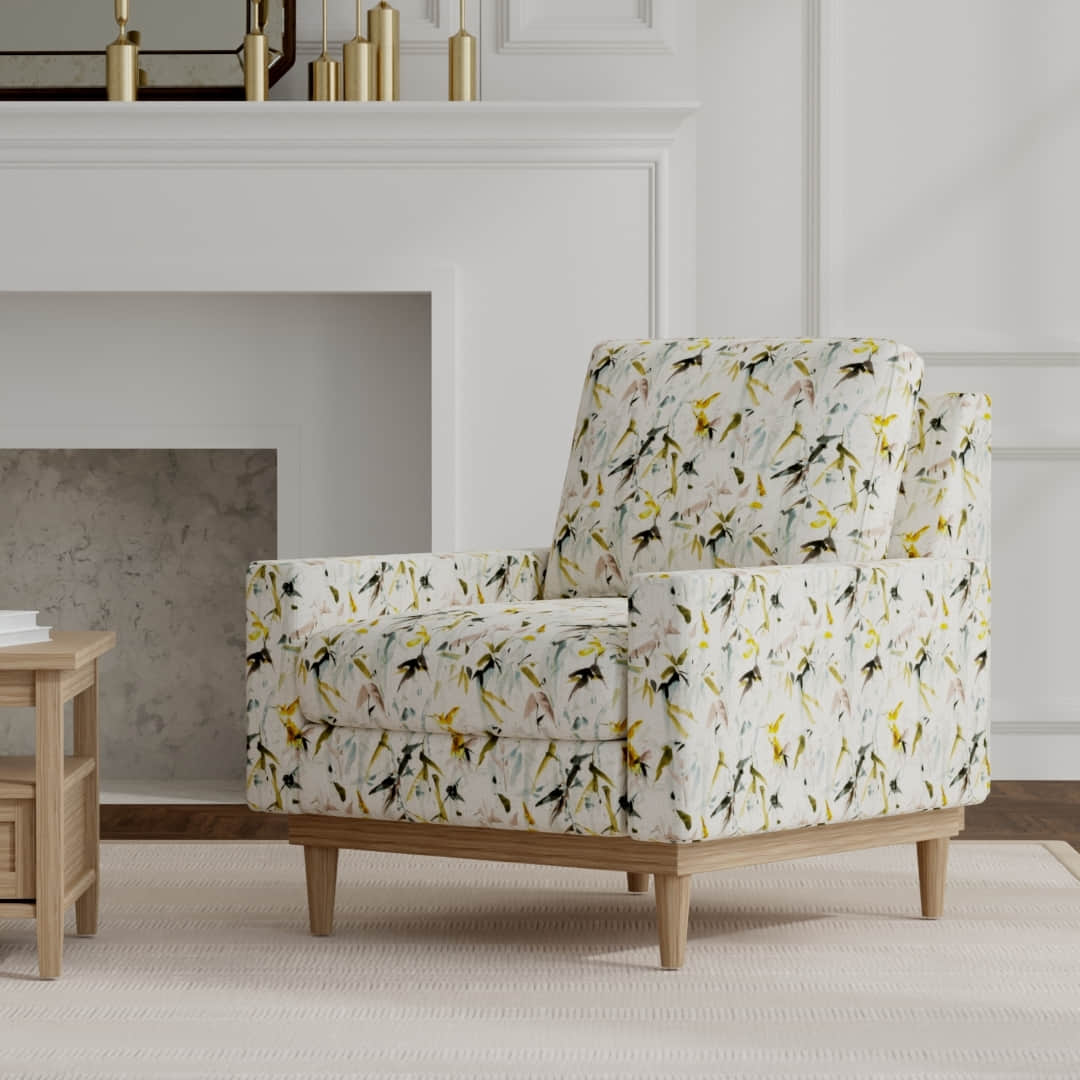 Ellison Goldenrod upholstered on a mid century modern chair