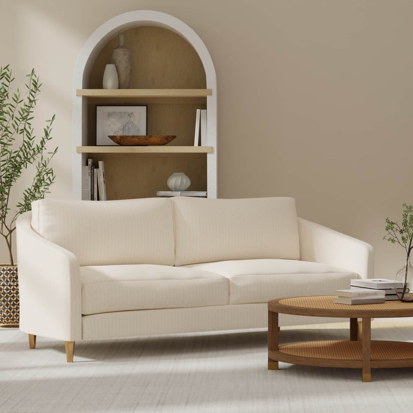 Elowen Ivory upholstered on a couch