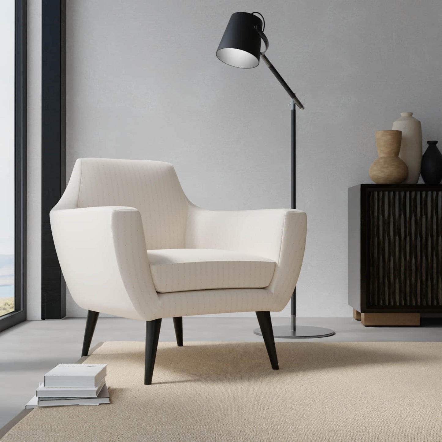 Elowen Ivory upholstered on a contemporary chair