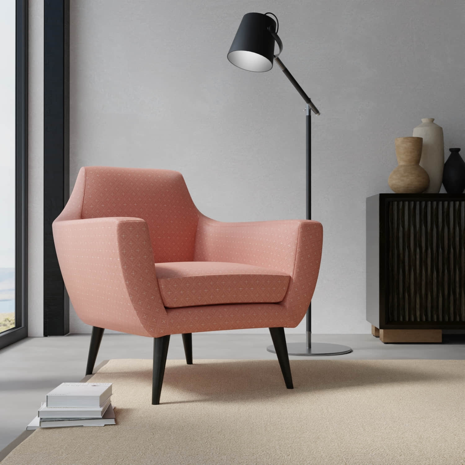 Elowen Rose upholstered on a contemporary chair