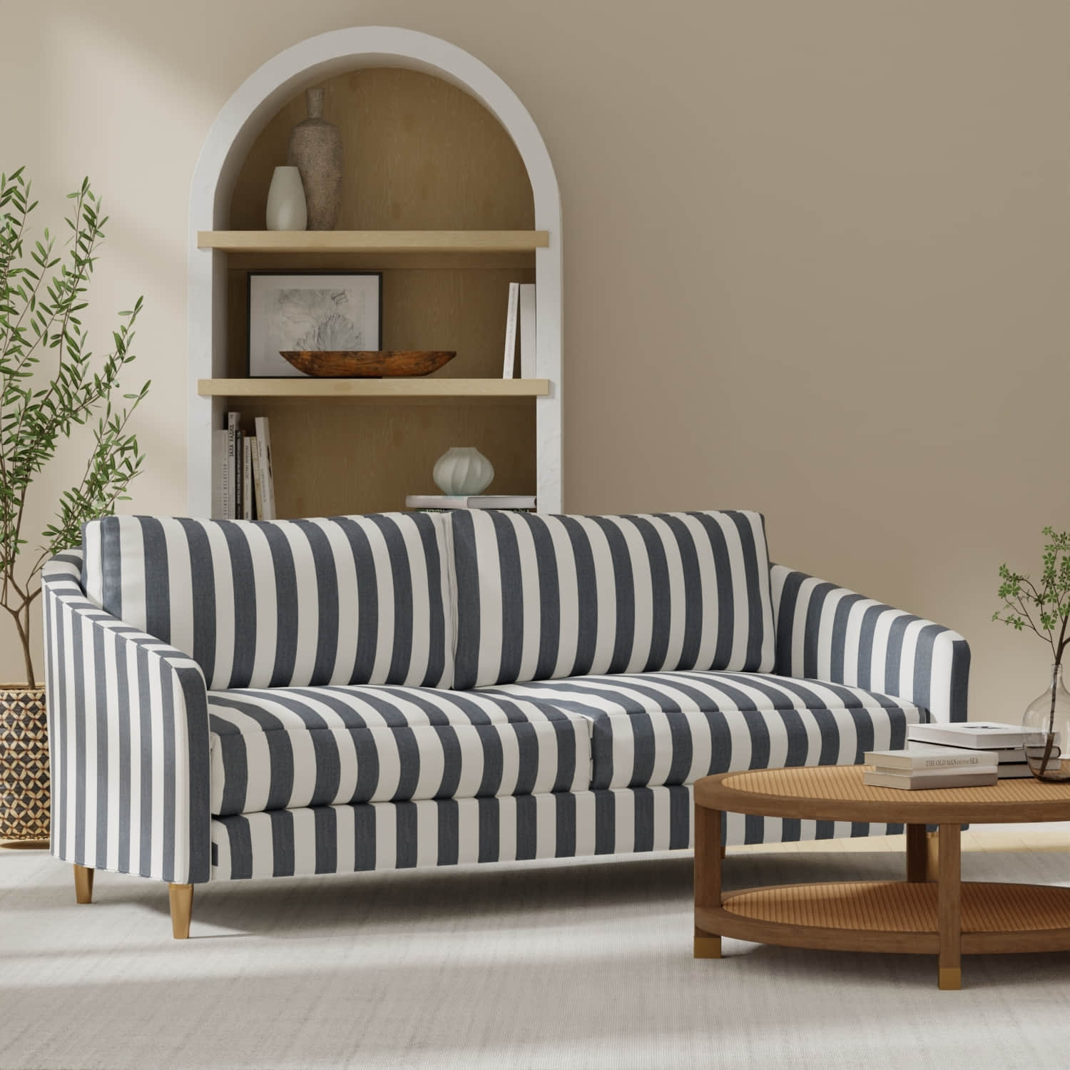 Emerson Navy upholstered on a couch