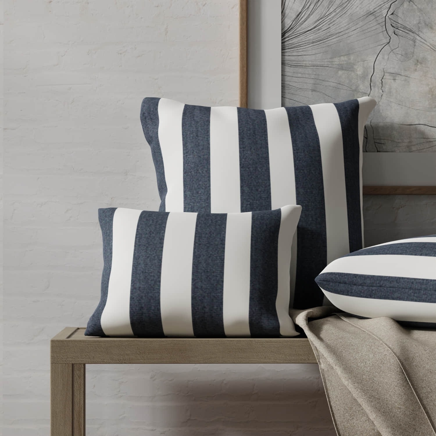 Emerson Navy made up on pillows