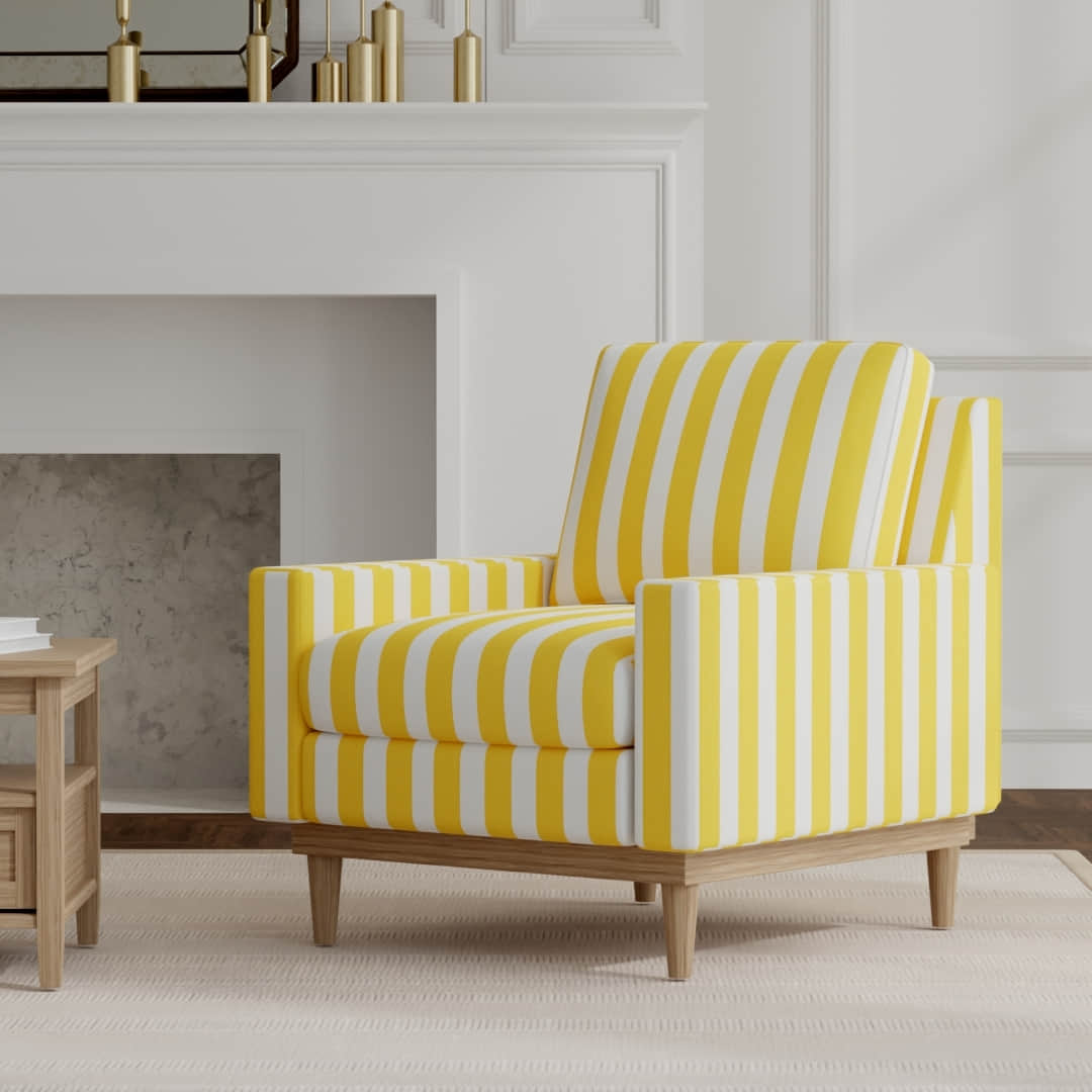 Emerson Sunshine upholstered on a mid century modern chair