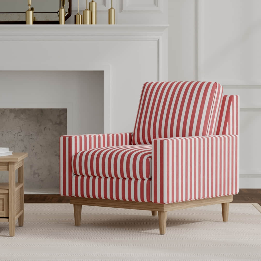 Enchant Crimson upholstered on a mid century modern chair