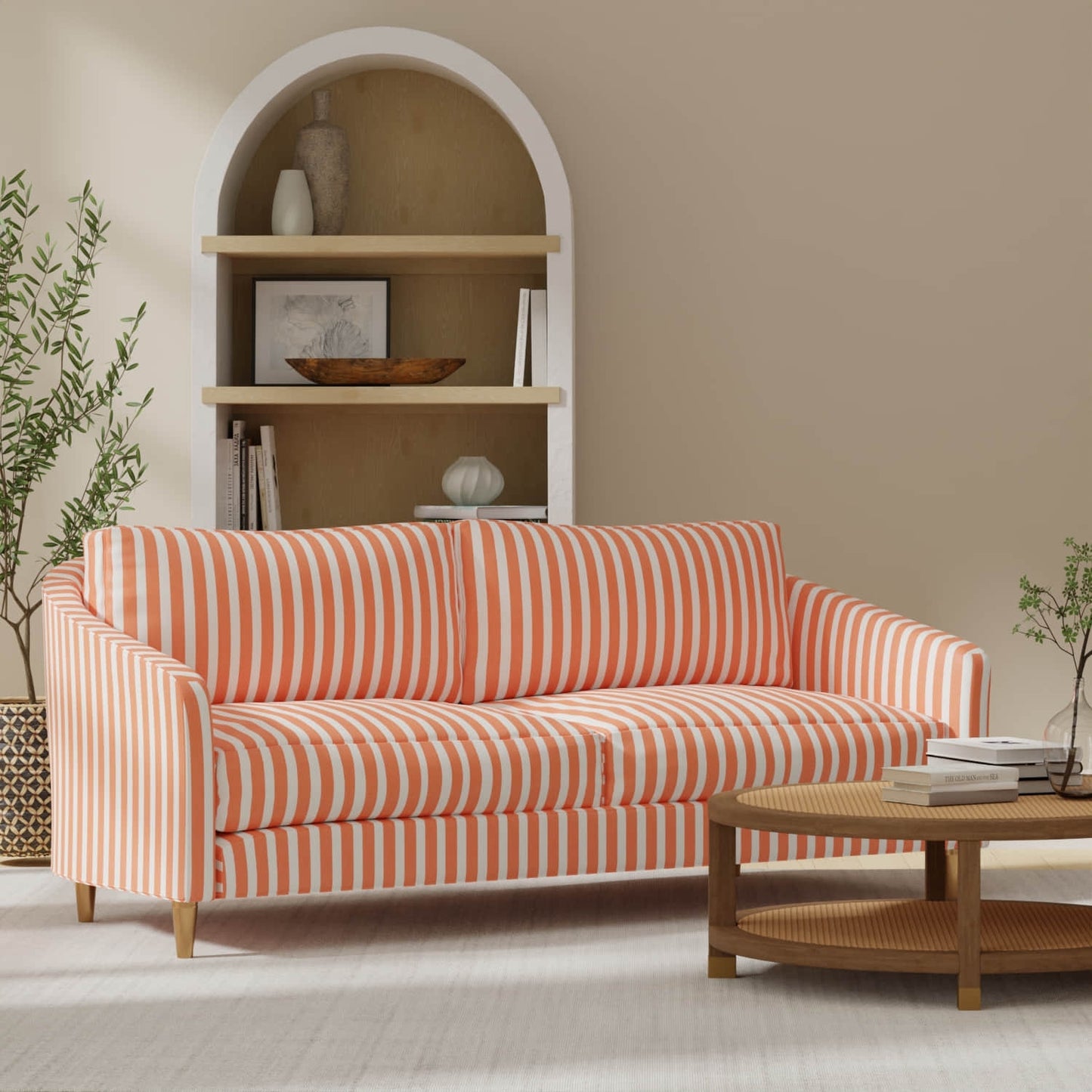 Enchant Mandarin upholstered on a couch