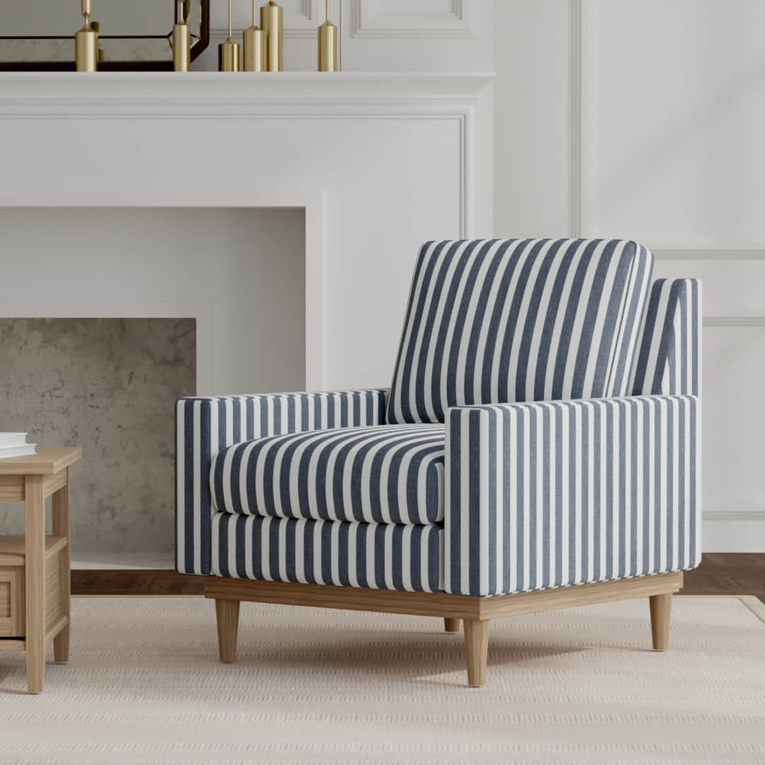 Enchant Navy upholstered on a mid century modern chair