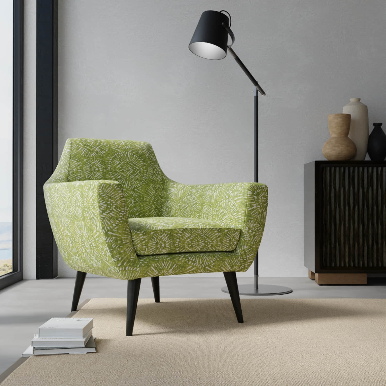 Ensley Lime upholstered on a contemporary chair