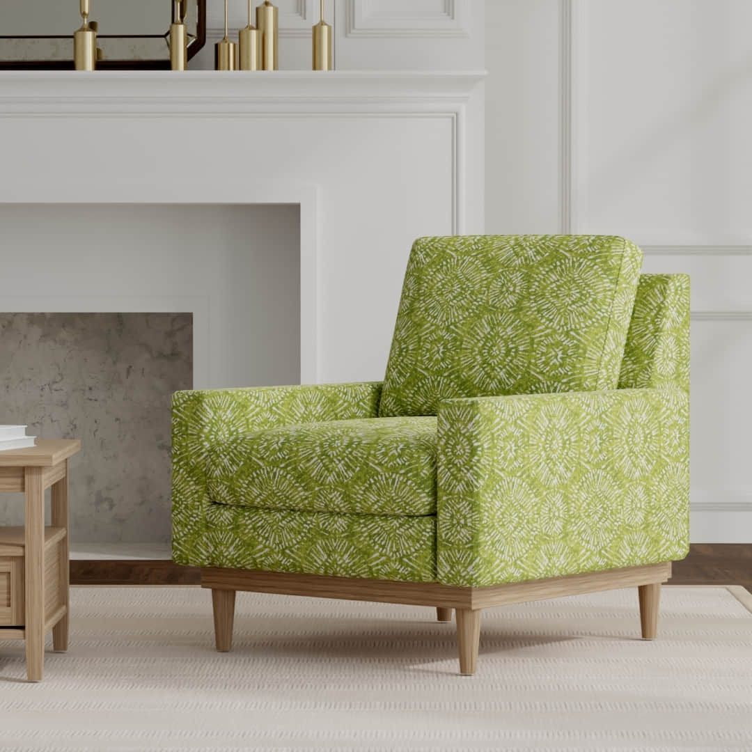 Ensley Lime upholstered on a mid century modern chair