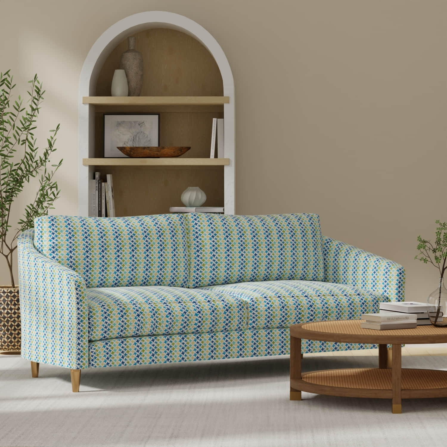 Fiji Capri upholstered on a couch