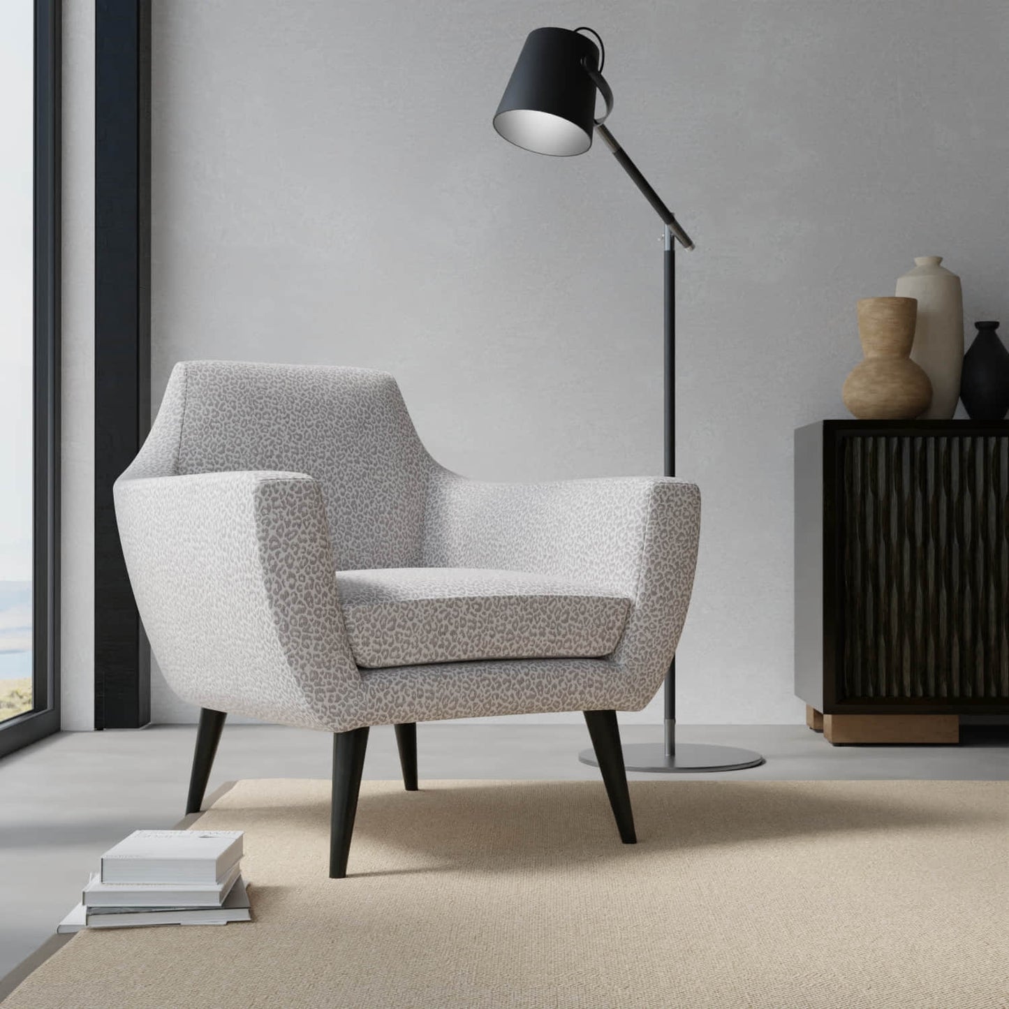 Fulton Charcoal upholstered on a contemporary chair