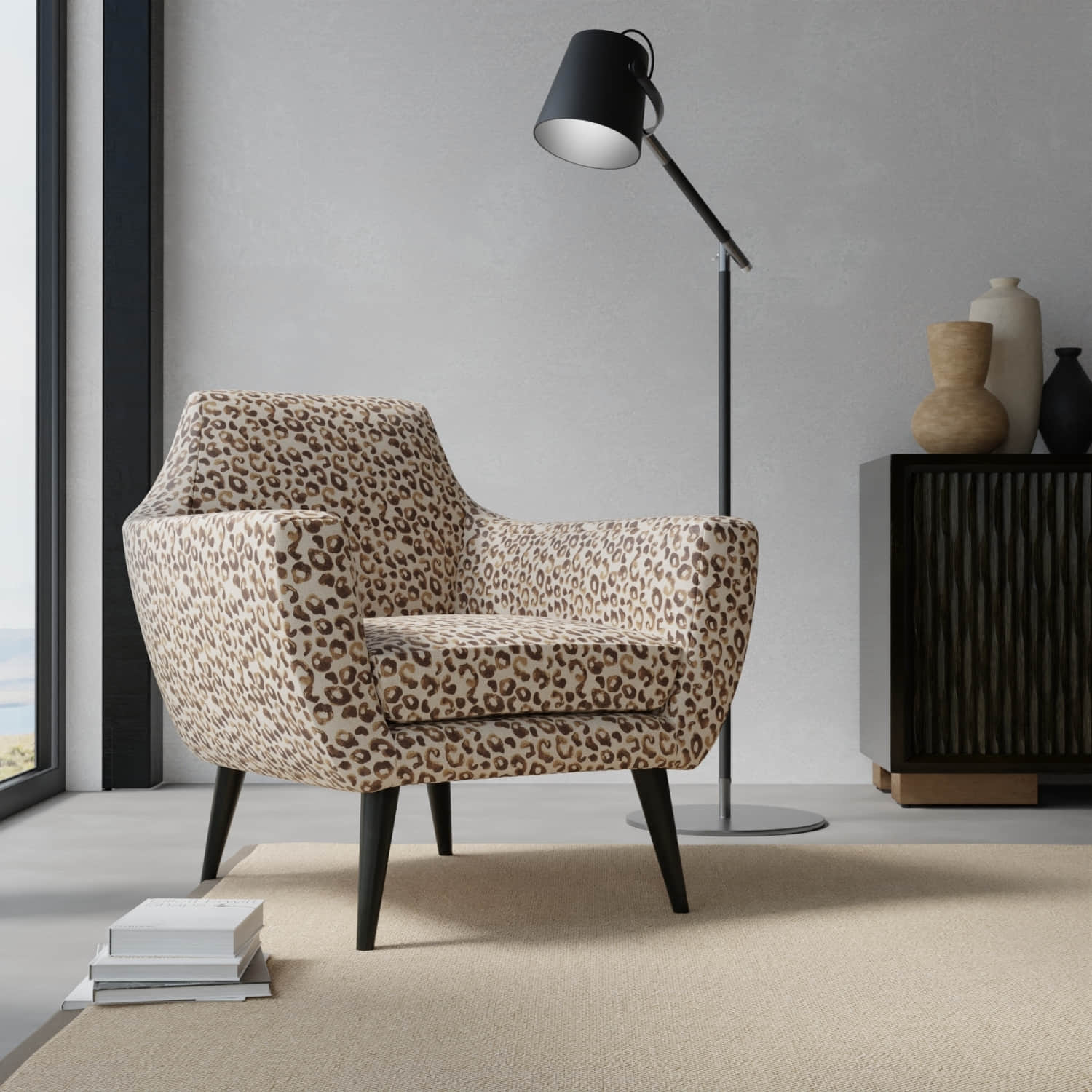 Gabrielle Chocolate upholstered on a contemporary chair