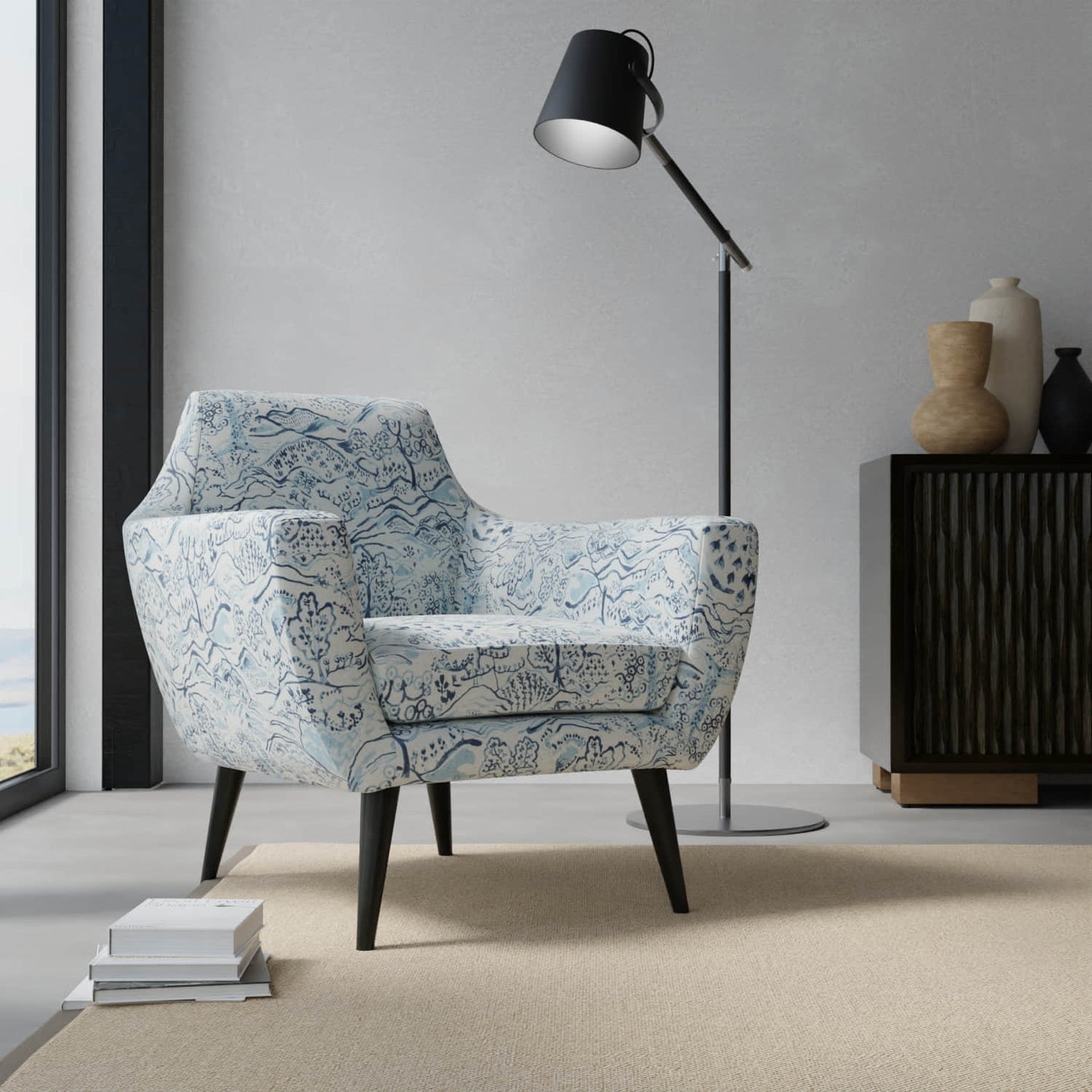 Grace Indigo upholstered on a contemporary chair