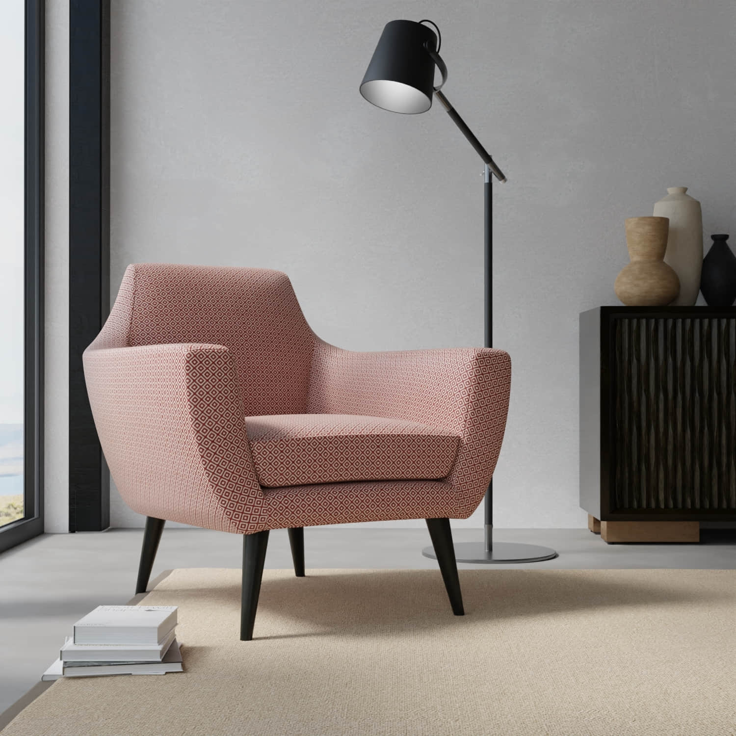 Grant Blackberry upholstered on a contemporary chair