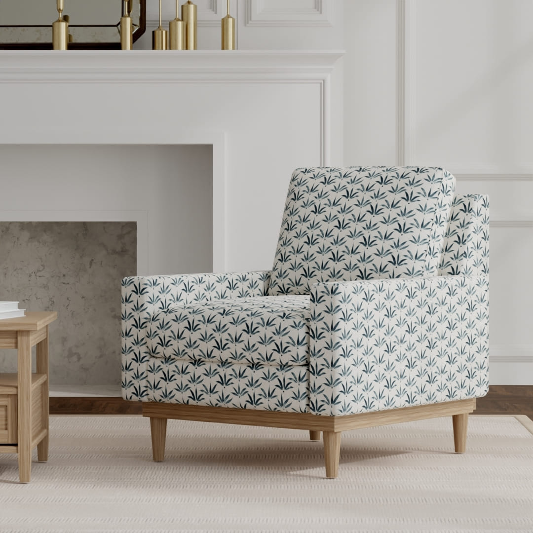 Harmony River upholstered on a mid century modern chair