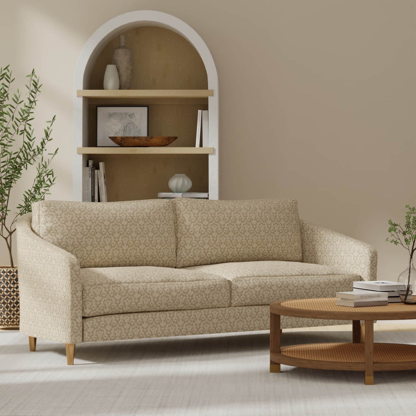 Holcomb Beige upholstered on a couch