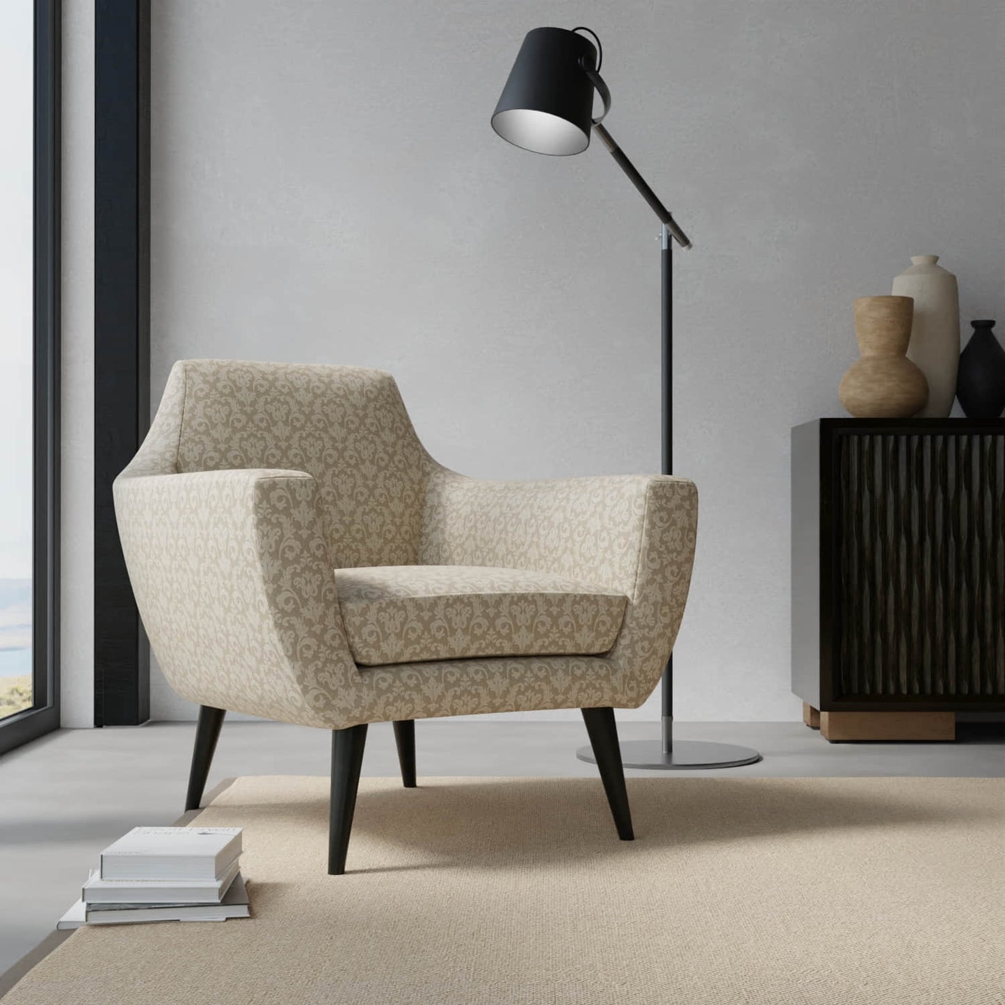 Holcomb Beige upholstered on a contemporary chair