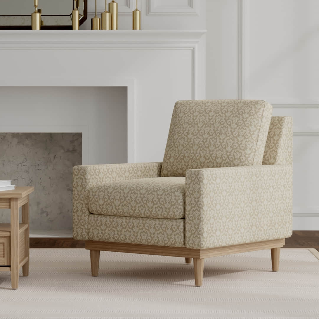 Holcomb Beige upholstered on a mid century modern chair