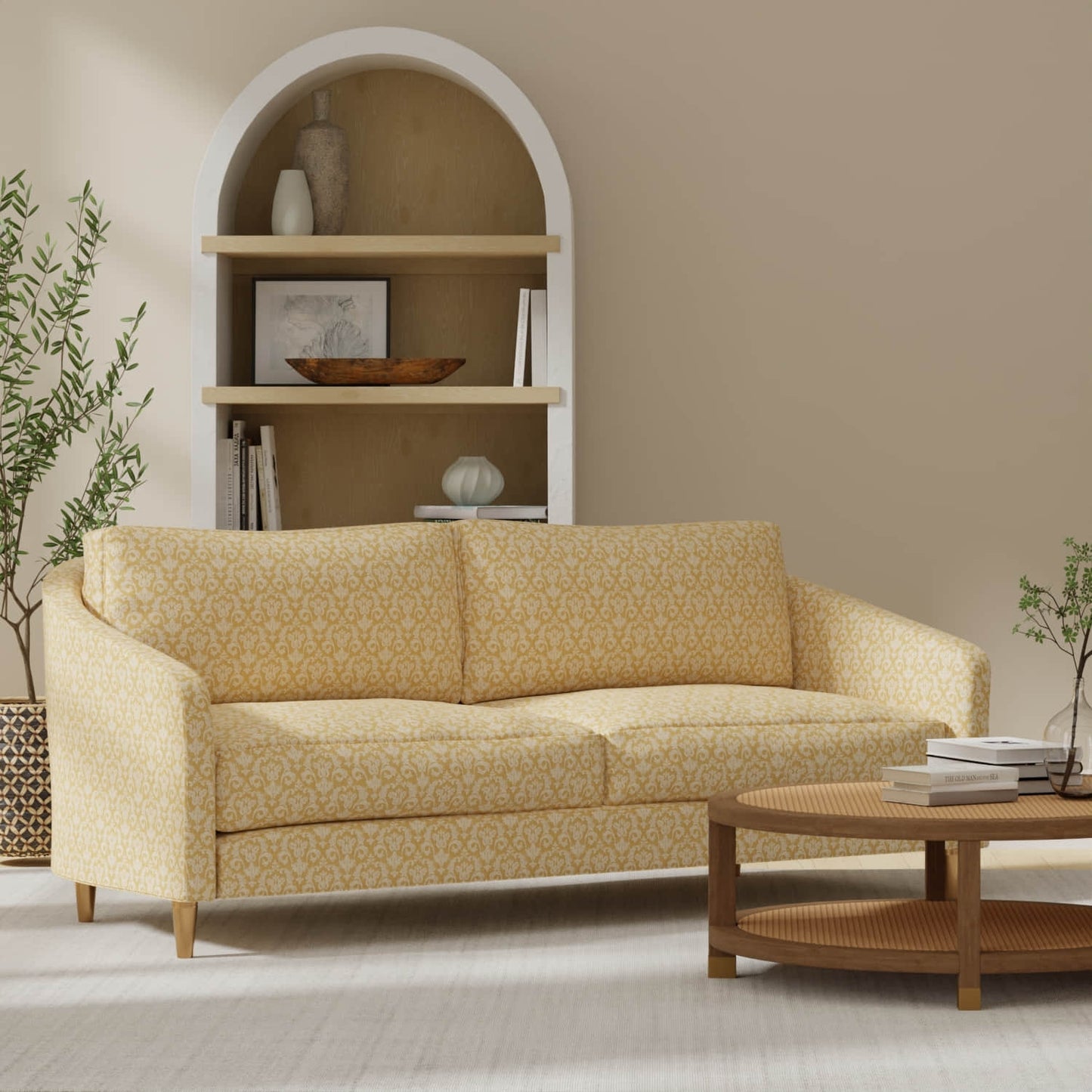 Holcomb Gold upholstered on a couch