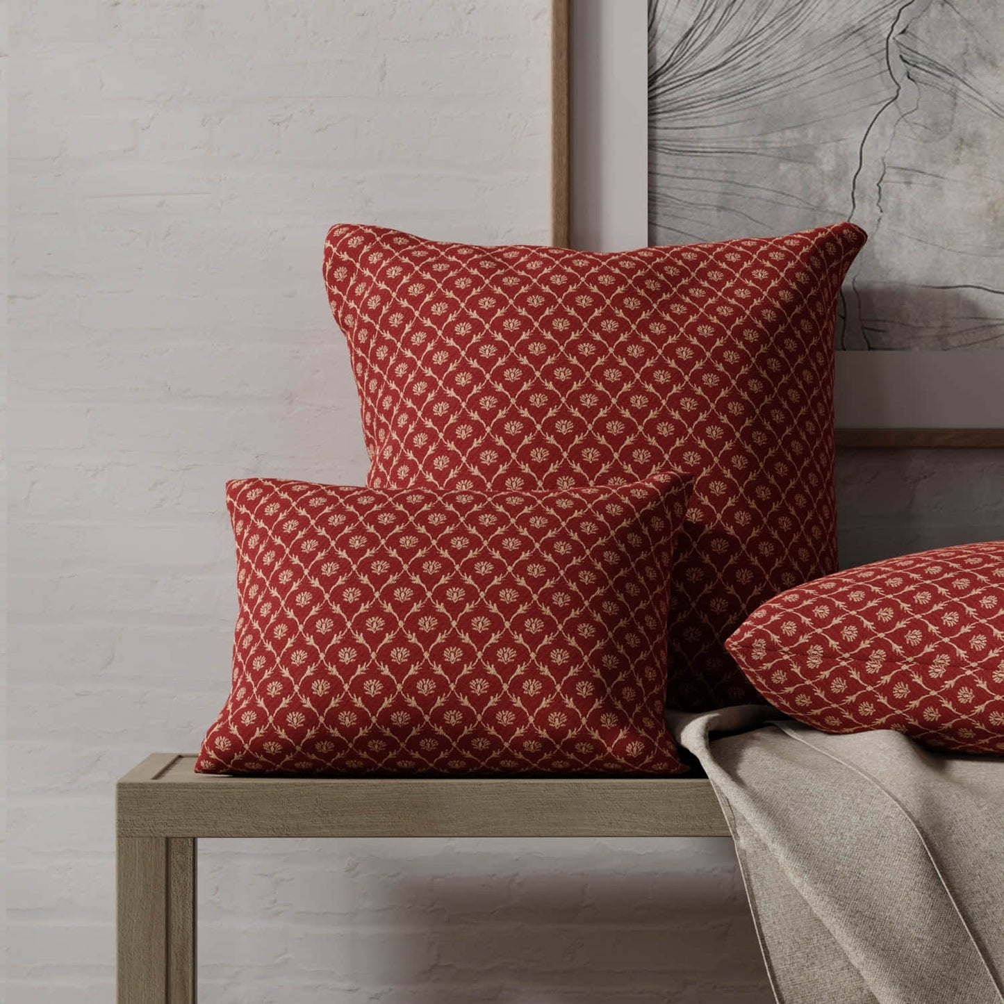 Holmes Crimson made up on pillows