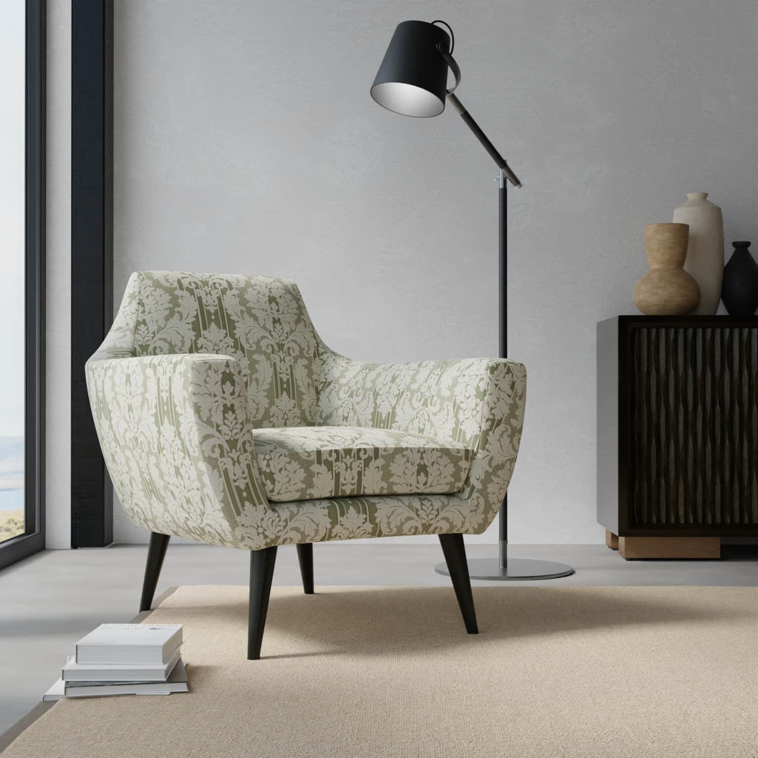 Hubert Juniper upholstered on a contemporary chair